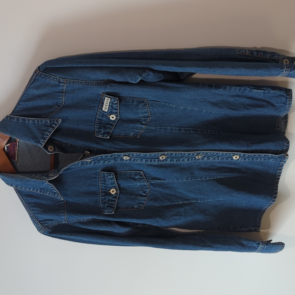 Nevada Blue Long Sleeve Button Down Jacket with Pockets